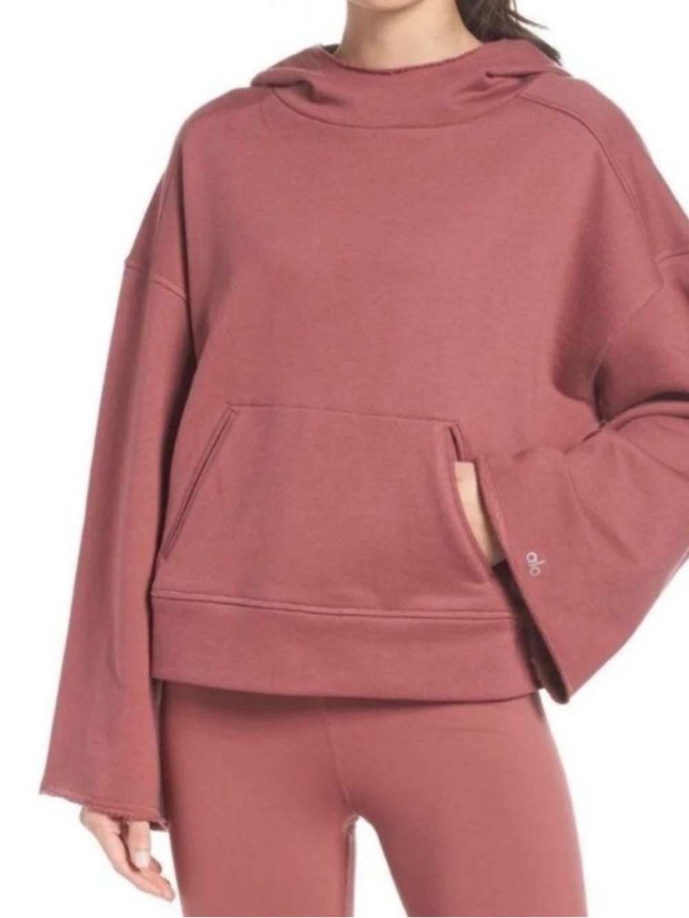 ALO Yoga Low Key Women's Dusty Rose Boxy Hoodie with Bell Sleeves, size S